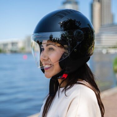 Мотошолом Como Jet з візором, сертифікат ECE 22.06, для скутера, мопеда, Vespa, чорний, розмір M (57-58 см), для чоловіків і жінок, 4 кольори