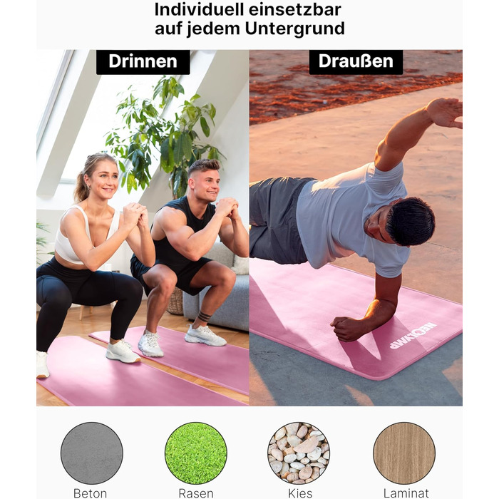 NEOLYMP Fitness Mat - Товста та неслизька фітнес-мат з E-book та ремінком - для йоги, пілатесу, тренувань (Рожева, 61 см)
