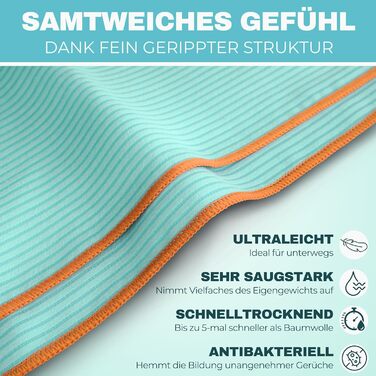 Рушник PEAQUE з мікрофібри з текстурою - легкий, компактний, швидковисихаючий, XL, 200 x 100 см, блакитний/помаранчевий (край: помаранчевий), 1 шт.