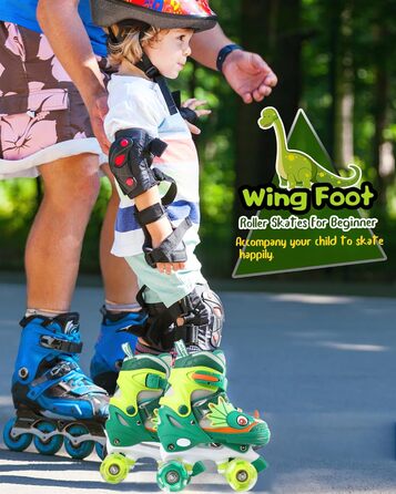 Ролики дитячі Kinder Dinosaurier з підсвічуванням, розмір регулюється, зелені