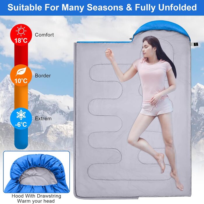 Сплячий мішок 3-4 сезони - 220 x 85 см, водонепроникний, легкий, для кемпінгу та подорожей