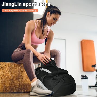 Спортивна сумка JiangLin 45L з відділенням для взуття та мокрих речей, велика дорожня сумка для чоловіків та жінок, рюкзак-валіза для спорту, подорожей, фітнесу, плавання (чорний)