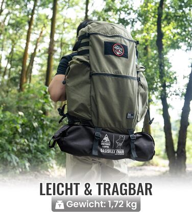 Стілець для кемпінгу OneTigris OASISFLEX, висока спинка, 150 кг, складний, легкий, з інтегрованим хрестоподібним каркасом, для риболовлі, з 2 кишенями, для відпочинку на природі, піших прогулянок (чорний)