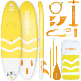 Надувний SUP-борд HUIIKE Stand Up Paddling Board з аксесуарами: весло, фіни, насос. Стабільний та міцний надувний SUP-борд 305x84x15 см, до 130 кг (Enjoyer Yellow - Essential)
