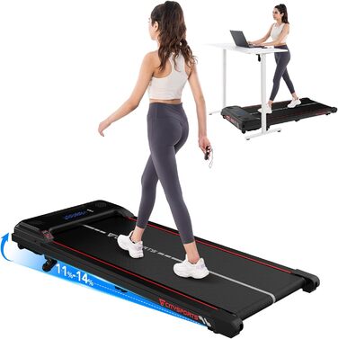 CITYSPORTS Біговий тренажер з регулюванням нахилу, WalkingPad з LED-дисплеєм та світловим ефектом, швидкість 1-6 км/год, для дому та офісу, з пультом керування (Червоний)