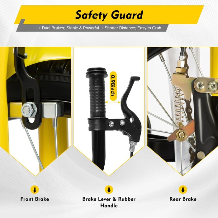 Дитячий велосипед 16 дюймів для хлопчиків та дівчаток 4-8 років з регульованими крилами, жовтий