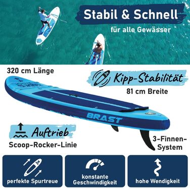 SUP дошка BRAST Summer надувна з набором аксесуарів 320x81x15 см: весло-каяк, тримач для камери, рюкзак, 6 дизайнів, гарантія 5 років