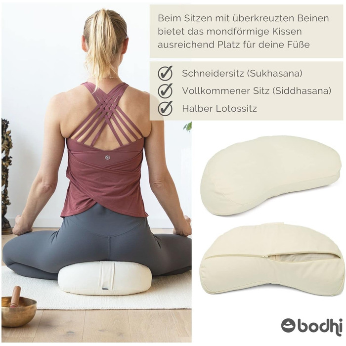 Медитаційна подушка-півмісяць Bodhi Yogi MOND ECO з натуральної бавовни, наповнювач гречане лушпиння, для йоги та медитації, екологічна