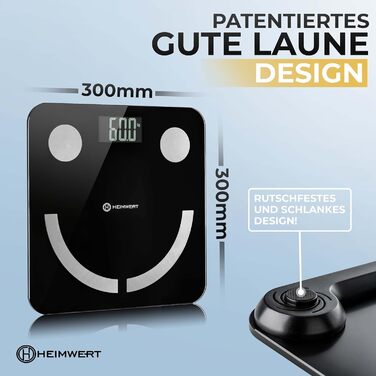 Вага для аналізу складу тіла Heimwert з Bluetooth, USB-зарядкою та додатком - персональна вага для вимірювання жиру