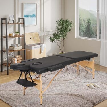 Мовбільна масажна кушетка Mondeer з 2 зонами, регульована по висоті, складана з дерева, для салону краси, з підголовником та підлокітниками, чорна