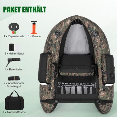 Надувне човен Leadzm для риболовлі, 150 кг, з насосом та тримачами для вудок