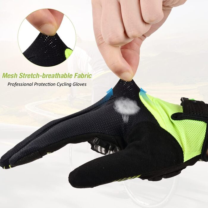 Велосипедні рукавички FIRELION для чоловіків/жінок: повний палець, захист від ударів, нековзні, сенсорні, MTB, DH, Road Racing, зелені