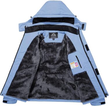 Зимова куртка KEFITEVD для жінок, тепла з підкладкою фліс, перехідна куртка, товста сноубордична куртка з капюшоном та кишенями на блискавці, вітронепроникна, світло-блакитна