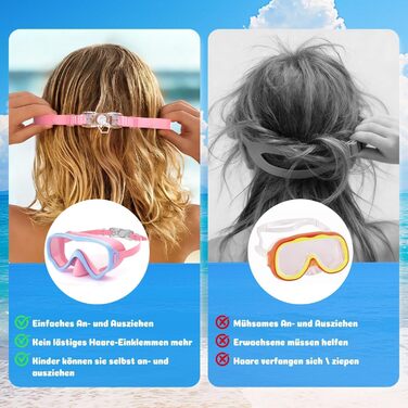 Маска для плавання дитяча COOLOO Taucherbrille 4-16 років, панорамна 180°, антифог, антипротікання, рожево-блакитна з прозорими лінзами