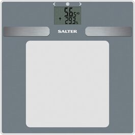 Скляна цифрова вага Salter 9194 SV3R для аналізу тіла, LCD-дисплей, до 180 кг, вимірювання жиру, води, м'язової та кісткової маси, ІМТ, BMR, 10 користувачів, спортивний режим, срібляста