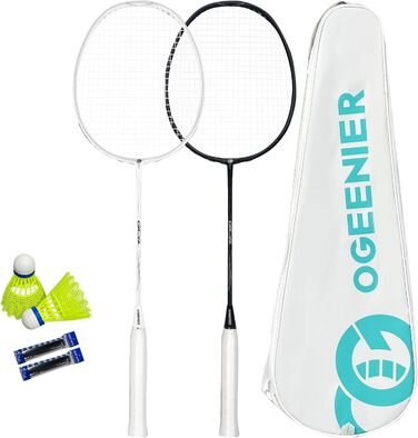 Набір для бадмінтону OGEENIER: 2 ракетки, 2 обмотки, 2 волана, 1 ракетка з сумкою (білий/чорний)