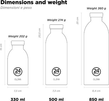 Термобутилка 24Bottles Clima з нержавіючої сталі, герметична, 330/500/850 мл, екологічна, зберігає тепло до 12 годин і холод до 24 годин