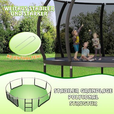 Дитячий батут для вулиці Trampolin, діаметр 228/305/366/427 см, із захисною сіткою, драбинкою і рукавицею, дизайн гарбуза, сертифікат GS, навантаження до 150 кг