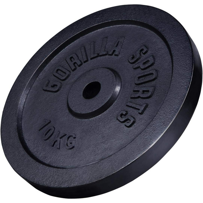 Диски для штанги GORILLA SPORTS, чавунні, сріблясто-чорні, 0,5-30 кг, 30/31 мм, бамперні пластини 10 кг чорні
