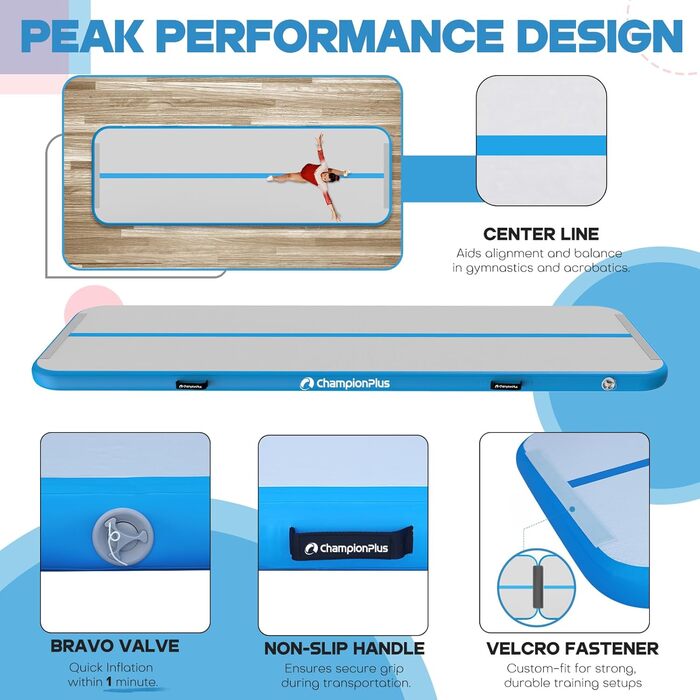 Надувна гімнастична матка Track 5м з електричним насосом, килимок для йоги, кемпінгу, фітнесу, спорту (м'ятно-зелений, 400x100x10 см)