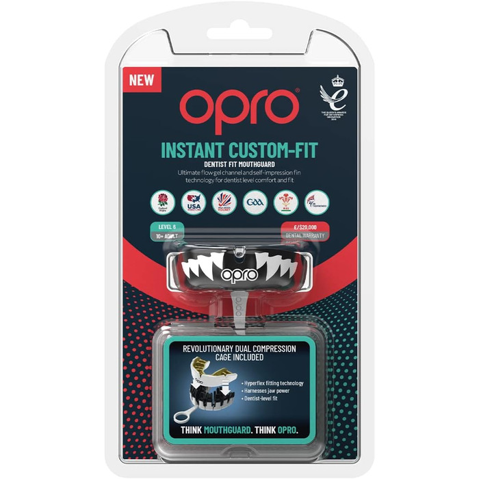 OPRO Instant Custom-Fit Захисна Капа для Ротa, індивідуальна, преміум комфорт і захист, для регбі, боксу, хокею, MMA