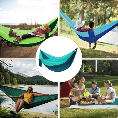 Гамак для кемпінгу на 2 особи, 270x140 см, Bragbare, 300 кг, з сумкою, для саду, балкону, відпочинку, Pfauenblau/Pfauengrün