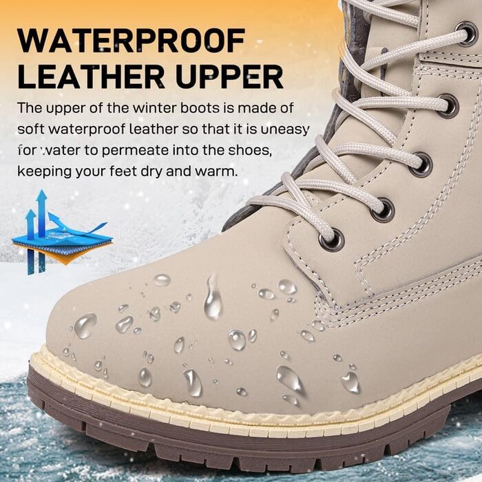 Зимові черевики жіночі утеплені, водонепроникні, для снігу, теплі, короткі, туристичні, підошва не слизька (Бежевий, 40 EU)