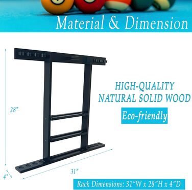 Підставка для кия для більярдного кия, чорна, з масиву дерева, на 8 київ