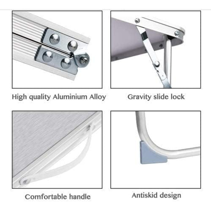 Складаний столик Qimu 60 см, алюміній, регульована висота 26/56 см, для саду та пікніка, білий