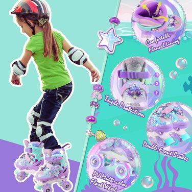 Дитячі ролики Meerjungfrau для дівчаток, 4 розміри, регульовані, з підсвічуванням, для початківців, фіолетові