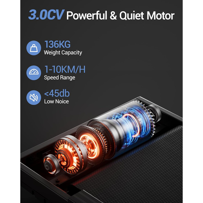 Біговий тренажер UMAY для дому, складаний, з нахилом 16%, 10 км/год, з пультом ДУ, LED-дисплеєм, з поручнями, потужність 2.5CV, максимальне навантаження 136 кг, 4 в 1