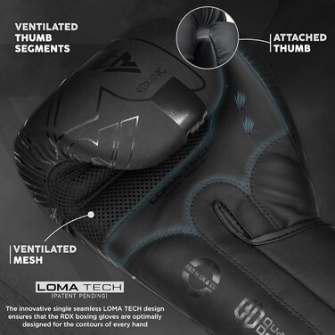 Боксерські рукавички RDX KARA з Maya Hide для муай-тай, кікбоксингу, MMA, спарингів та тренувань, чоловічі й жіночі, чорні, розміри 8-18oz