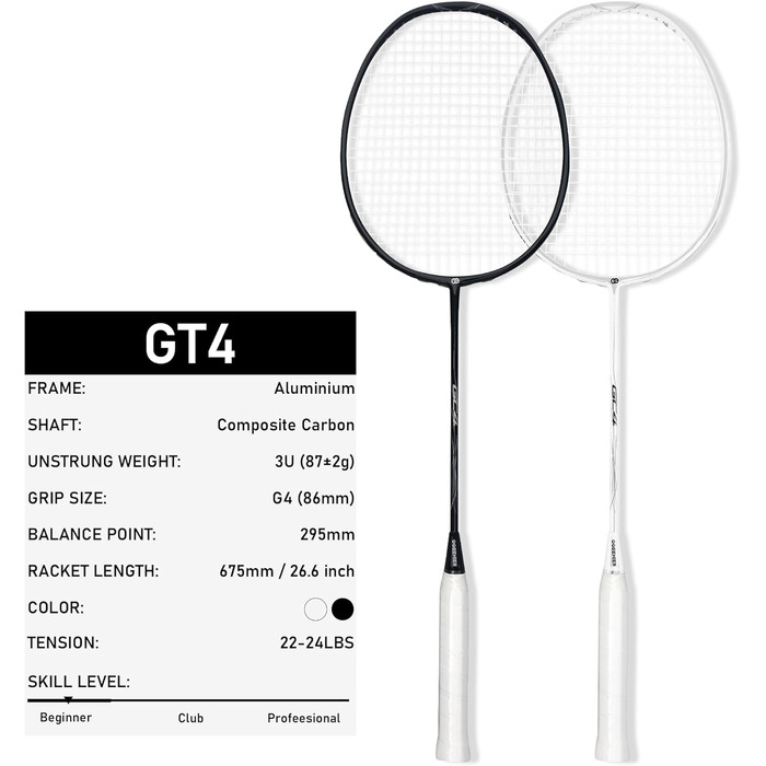 Набір для бадмінтону OGEENIER: 2 ракетки, 2 обмотки, 2 волана, 1 ракетка з сумкою (білий/чорний)