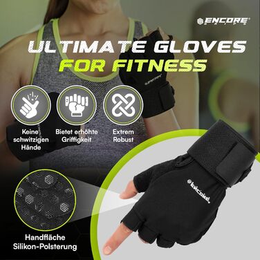 Рукавички для фітнесу Encore Grips® для чоловіків та жінок - тренувальні рукавички з підтримкою зап'ястя для силових тренувань, спортзал, бодібілдинг, велоспорт, тренування