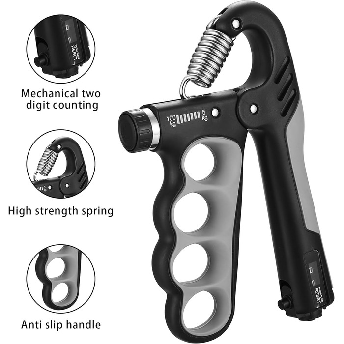 Регульований ручний тренажер для зміцнення рук та пальців, 5-100 кг, сірий, для тренувань