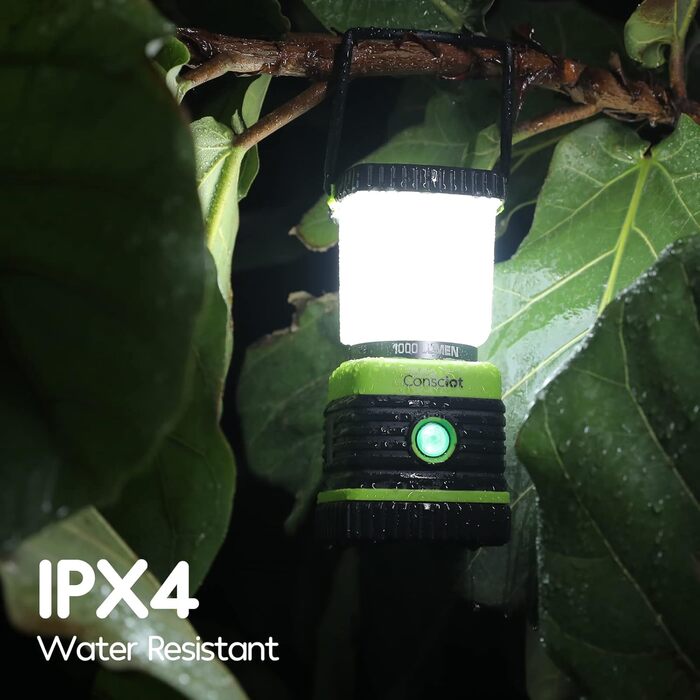 Ліхтар кемпінговий LED Consciot, 1000 лм, 4 режими, водонепроникний IPX4, на батарейках для дому та вулиці