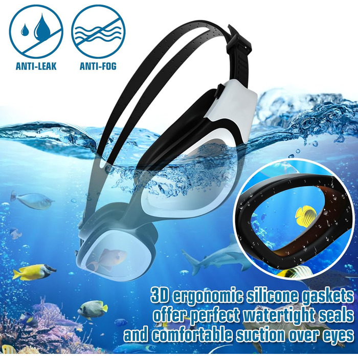Окуляри для плавання Winline Polarized/Non-Polarized для дорослих та підлітків, антизапітніння, захист від УФ, водонепроникні, чітке бачення, легке регулювання, м'які носові упори, синьо-чорний/синій поларизований дзеркальний об'єктив (PC-All Black/Non-po