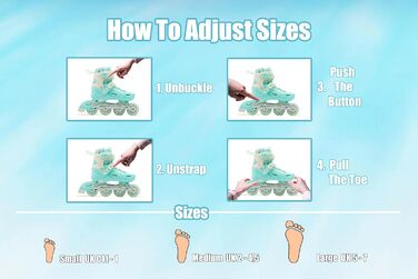 Регульовані роликові ковзани з підсвічуванням коліс - дитячі та дорослі ролики (L (5-7 UK), м'ятний колір)