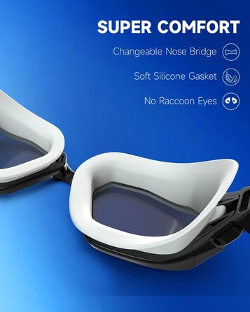 Окуляри для плавання Findway з антизапарюючим покриттям та UV-захистом, поляризовані, для чоловіків, жінок, підлітків, з запасним носовим упором, не пропускають воду, чіткий огляд, чорний & білий/поляризована димна лінза