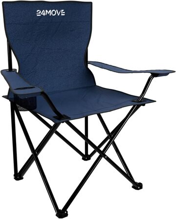 Складний стілець 24MOVE® для відпочинку: синій кемпінговий стілець для риболовлі з підстаканником, для саду та відпочинку на природі, поліестер