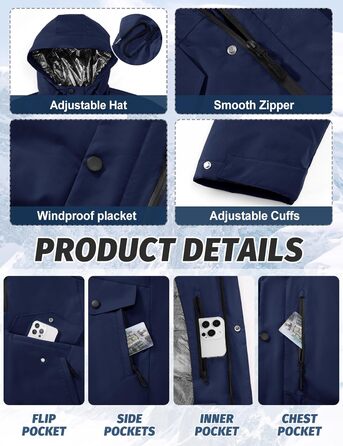 Зимова куртка для чоловіків, водонепроникна, тепла, з капюшоном та компасом. Підходить для катання на лижах та сноуборді. Розмір XL, колір морської хвилі.