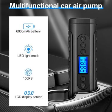 Електричний насос для велосипеда NWOUIIAY 6000 mAh з цифровим дисплеєм, 150 PSI, USB зарядка, для велосипедів, авто, мото, м'ячів. Чорний