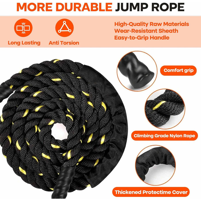 Скакалка, Battle Ropes, 280 см, 0,6 кг, для силових тренувань та загальної фізичної підготовки, чорний, преміум-якість