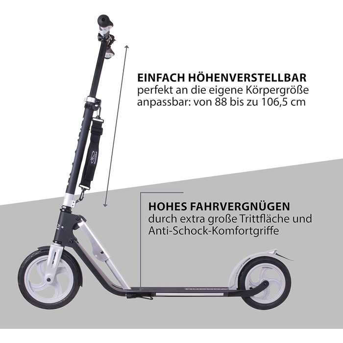 Самокат HUDORA BigWheel Air 230 з ручним гальмом, алюмінієвий, надувні колеса, міський, регулювання висоти, до 120 кг