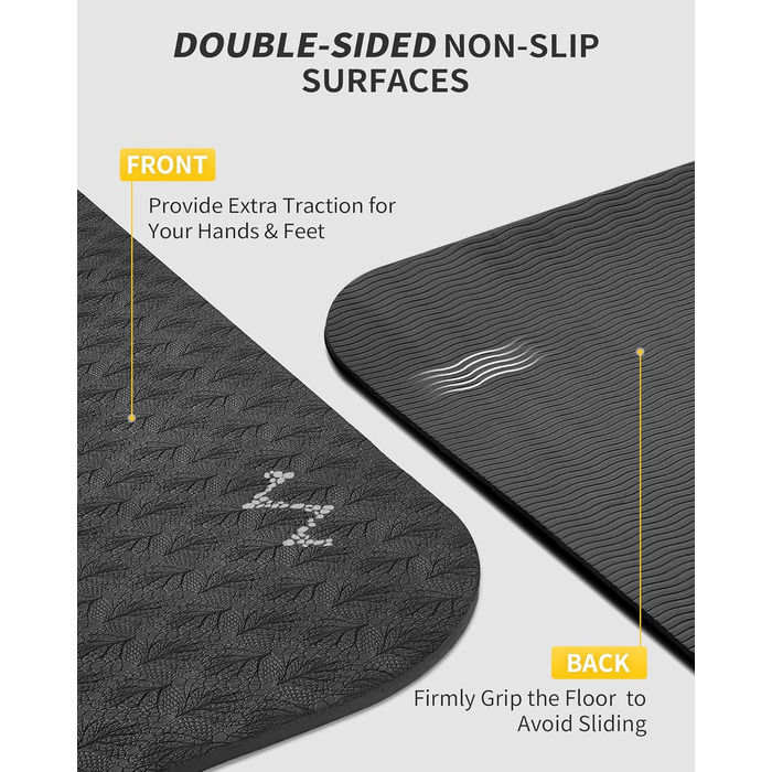 Йогамат CAMBIVO XXL 183x122 см, товщина 6/8/10/12 мм, TPE, чорний