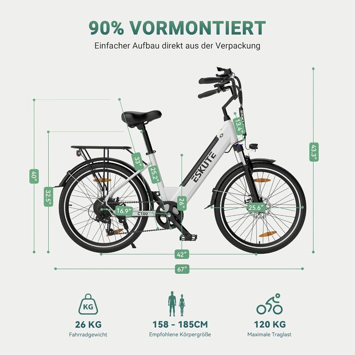 ESKUTE C100 Електровелосипед 26