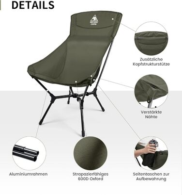 Крісло туристичне складне OneTigris OASISFLEX, 150 кг, з інтегрованим хрестоподібним каркасом, 2 кишені, Ranger Green