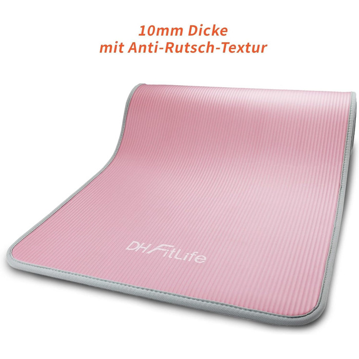 DH FitLife Килимок для фітнесу та йоги 183×61×1 см, товстий, нековзний, міцний, рожевий