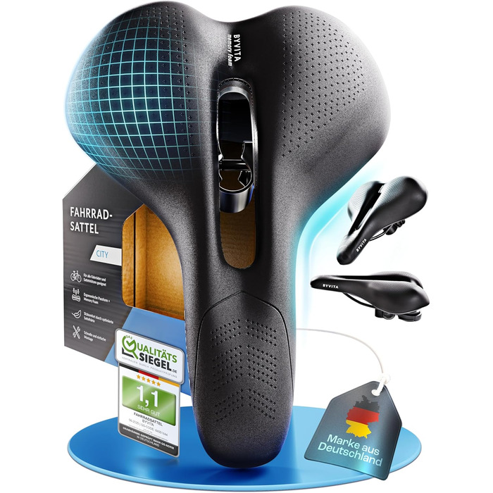 Велосипедне сідло BYVITA ErgoFoam+ I Комфортне сідло для жінок та чоловіків I Зручне сідло для велосипеда (City)