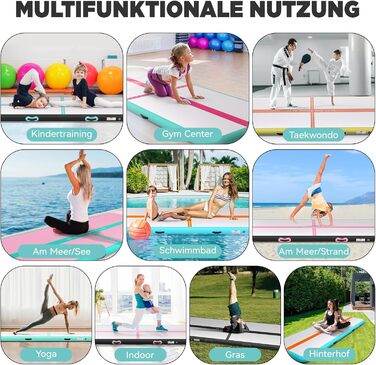 Airtrack SportBob Matte - килимок для гімнастики та йоги, 2/3/4/5/6м, 10/15см, з електричним насосом 600W, для дому та спорту